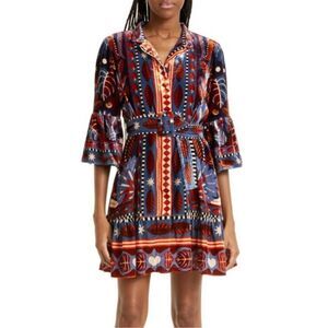 FARM RIO Nature Beauty Blue Velvet Mini Dress Size: Small Condition: NWOT